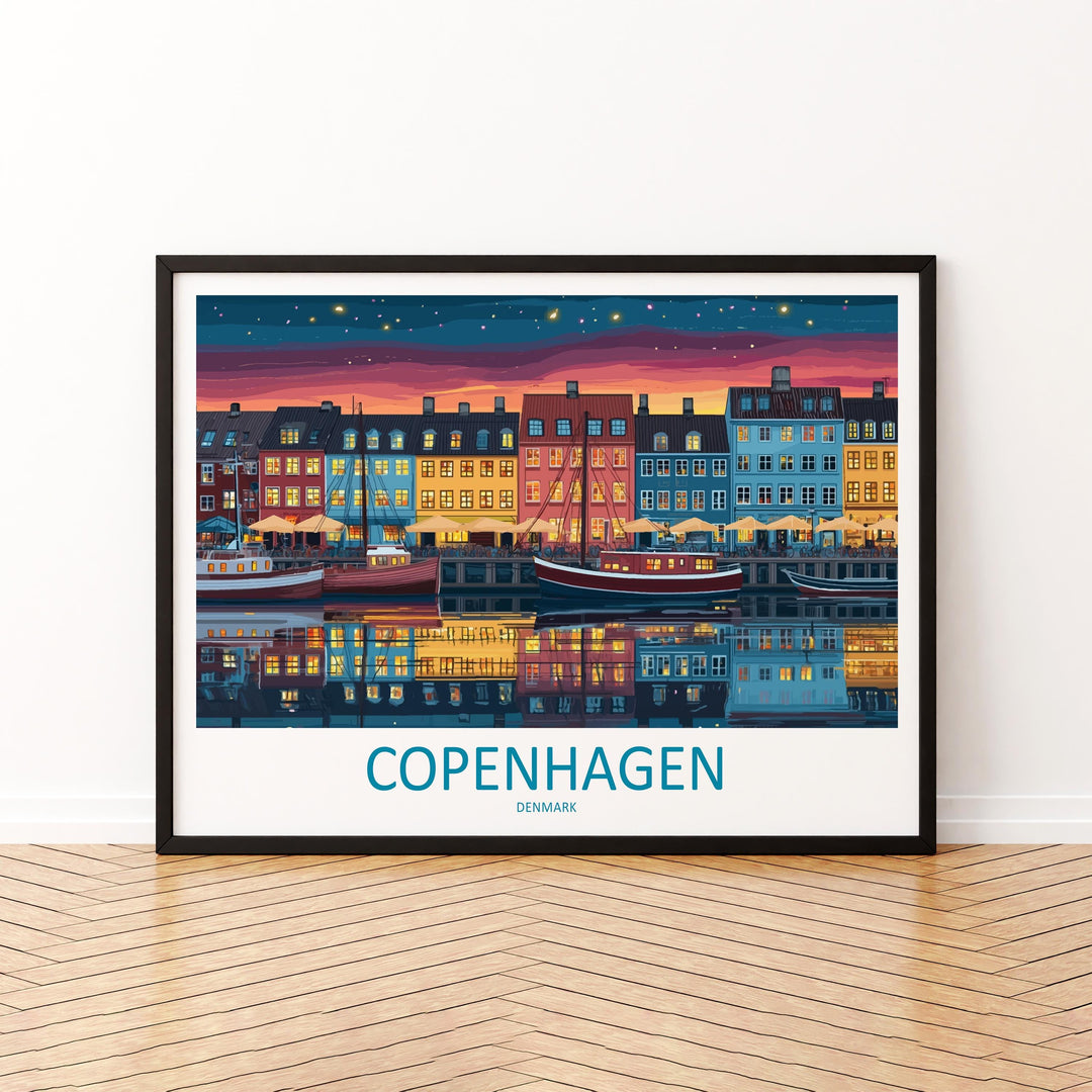 Copenhagen Denmark Landscape Travel Poster Scenic City Wall Art Nordic Architecture Print Europe Decor Colorful Copenhagen Artwork