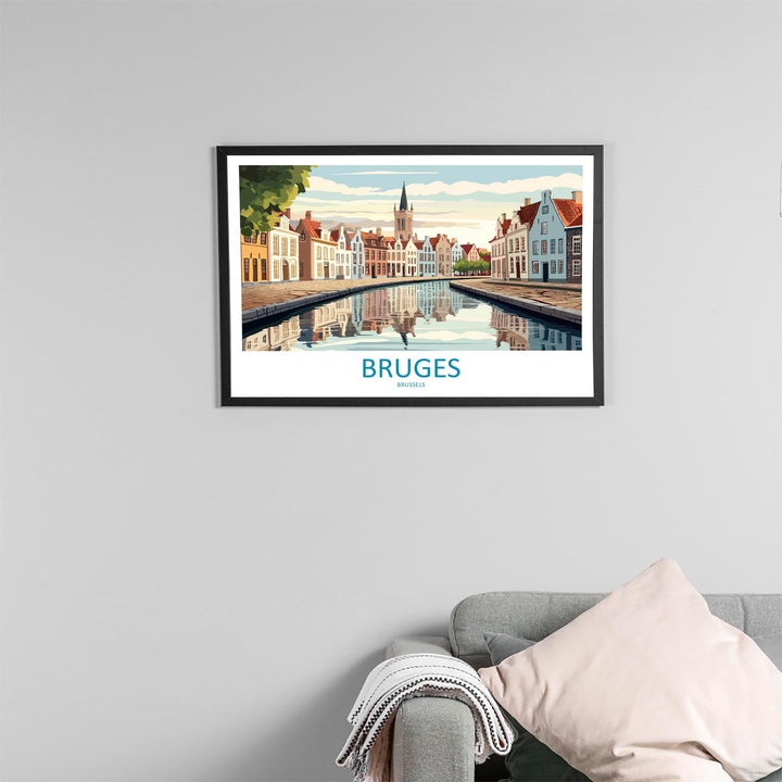 Bruges Belgium Landscape Travel Poster Scenic Canal City Wall Art Medieval Architecture Print Europe Decor Romantic Bruges Artwork