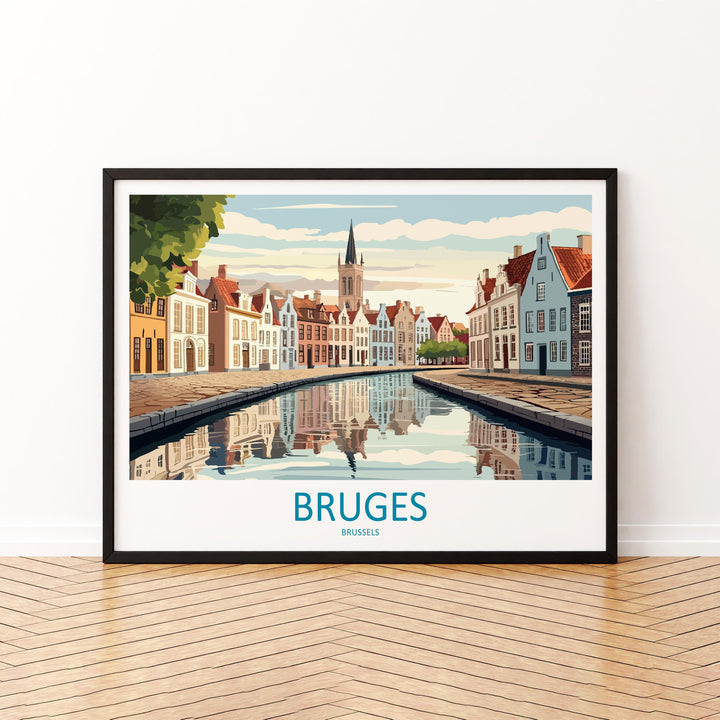 Bruges Belgium Landscape Travel Poster Scenic Canal City Wall Art Medieval Architecture Print Europe Decor Romantic Bruges Artwork