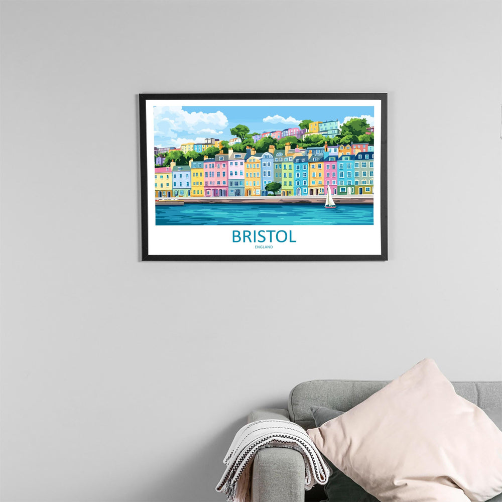 Bristol England Landscape Travel Poster Scenic City Wall Art UK Architecture Print Harbourside Decor British Bristol Cityscape Artwork