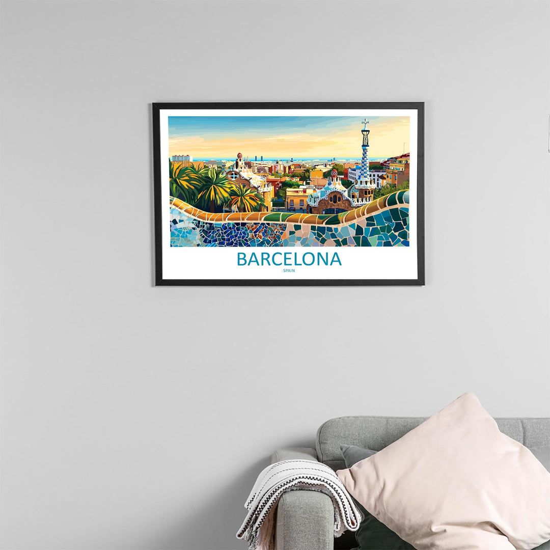 Barcelona Spain Landscape Travel Poster Scenic City Wall Art Gaudi Architecture Print Europe Decor Mediterranean Barcelona Artwork