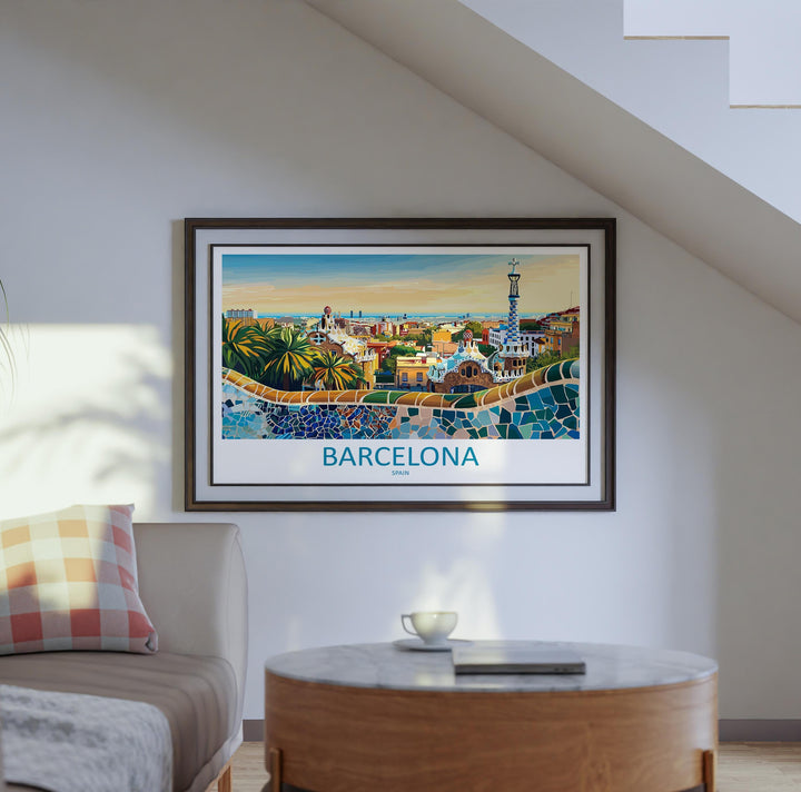Barcelona Spain Landscape Travel Poster Scenic City Wall Art Gaudi Architecture Print Europe Decor Mediterranean Barcelona Artwork
