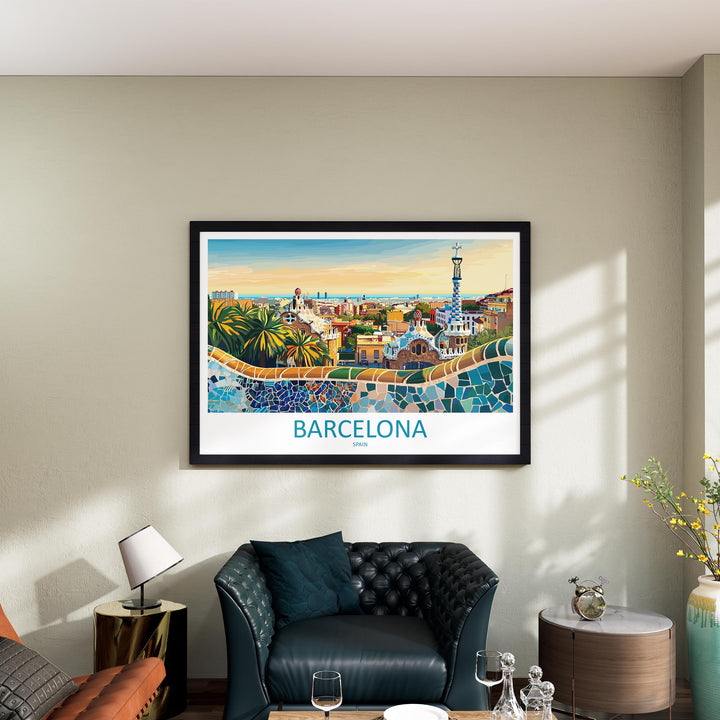 Barcelona Spain Landscape Travel Poster Scenic City Wall Art Gaudi Architecture Print Europe Decor Mediterranean Barcelona Artwork