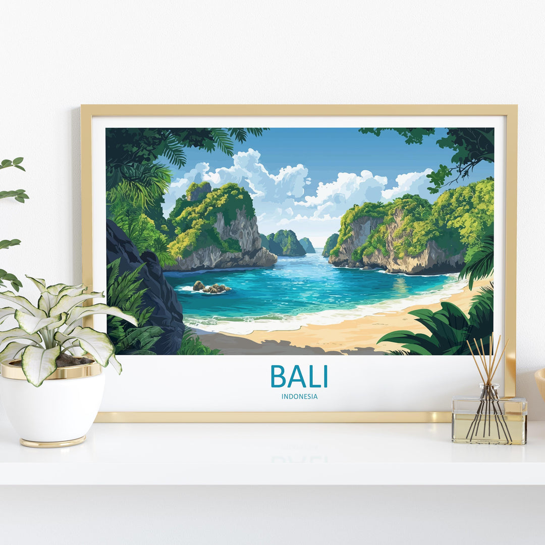 Bali Indonesia Landscape Travel Poster Scenic Island Coast Wall Art Tropical Nature Print Asia Decor Bali Temples Beachside Artwork