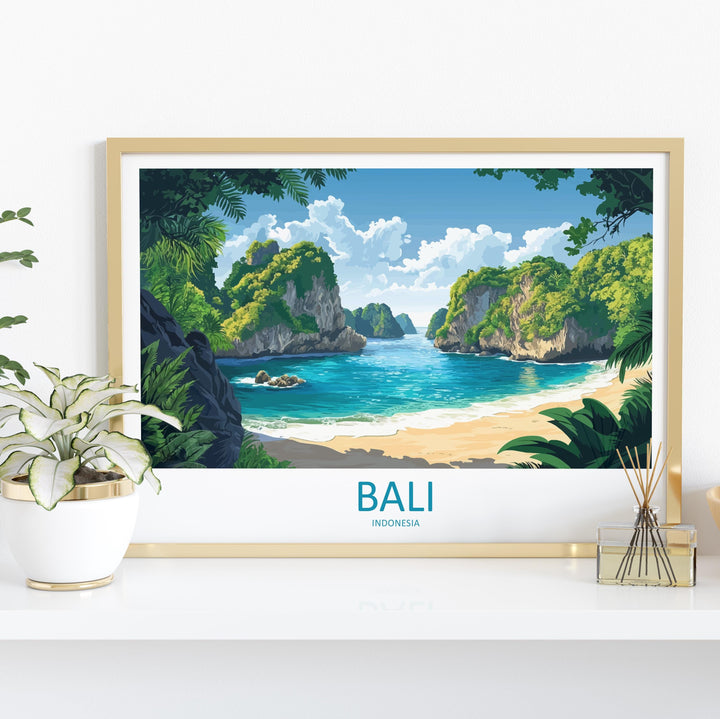 Bali Indonesia Landscape Travel Poster Scenic Island Coast Wall Art Tropical Nature Print Asia Decor Bali Temples Beachside Artwork