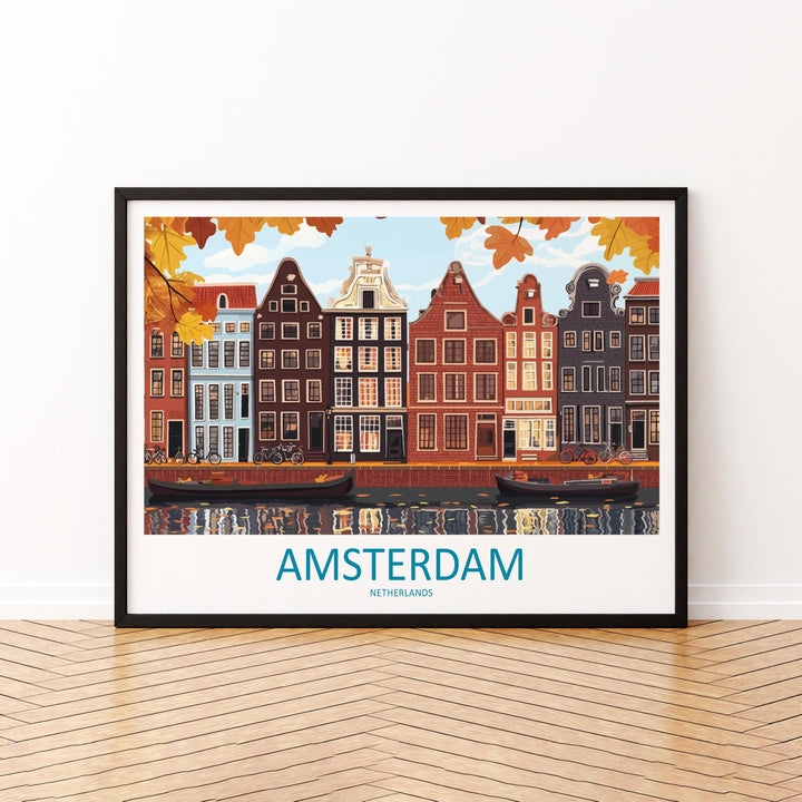 Amsterdam Netherlands Landscape Travel Poster Scenic Canal City Wall Art Dutch Architecture Print Europe Decor Charming Amsterdam Artwork
