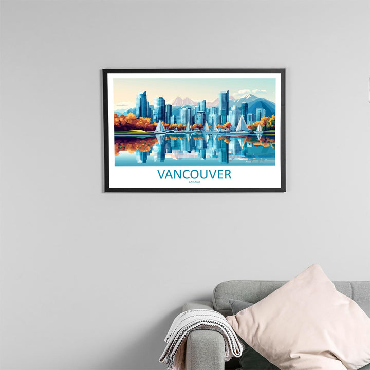 Vancouver Canada Landscape Travel Poster Scenic City Mountain Coast Wall Art Modern Skyline Print BC Decor Vancouver Artwork