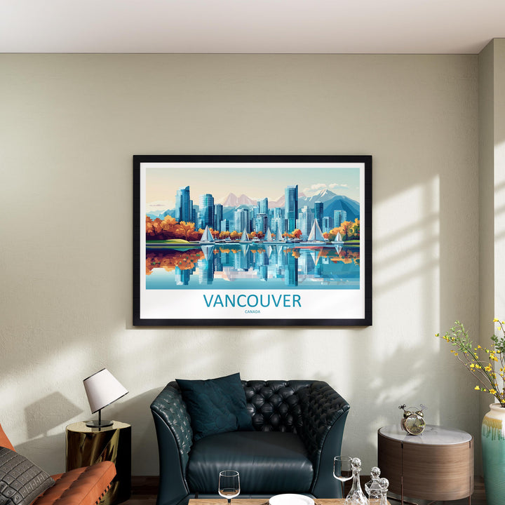 Vancouver Canada Landscape Travel Poster Scenic City Mountain Coast Wall Art Modern Skyline Print BC Decor Vancouver Artwork