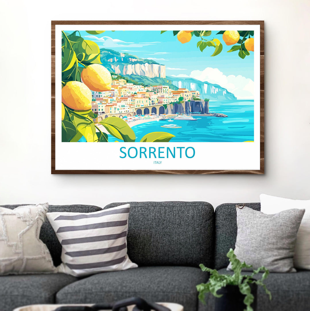 Sorrento Italy Landscape Travel Poster Scenic Coastline Wall Art Mediterranean Cliffs Print Europe Decor Romantic Sorrento Artwork