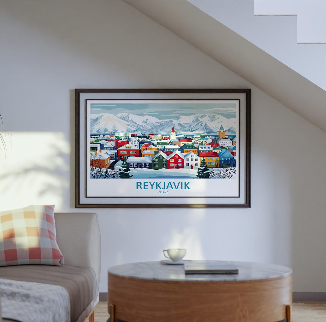 Reykjavik Iceland Landscape Travel Poster Scenic City Coast Wall Art Nordic Architecture Print Europe Decor Colorful Reykjavik Artwork