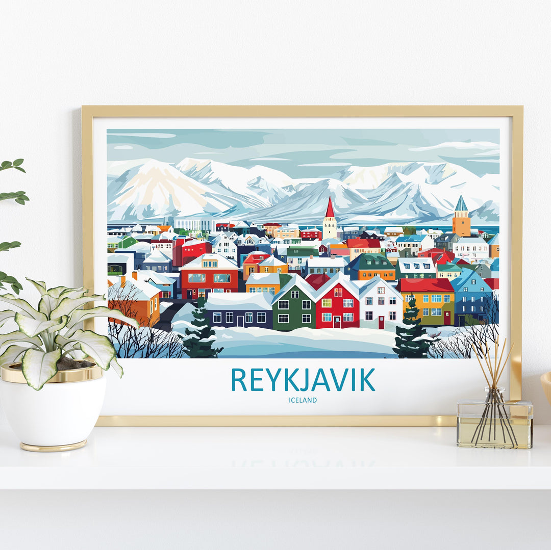 Reykjavik Iceland Landscape Travel Poster Scenic City Coast Wall Art Nordic Architecture Print Europe Decor Colorful Reykjavik Artwork