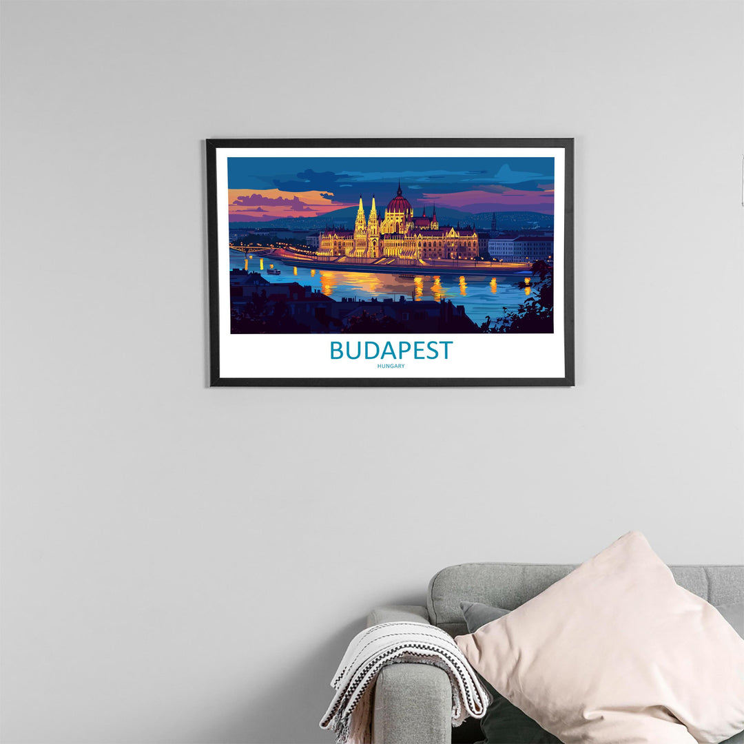 Budapest Hungary Landscape Travel Poster Scenic City Wall Art Danube River Architecture Print Europe Decor Historic Budapest Artwork