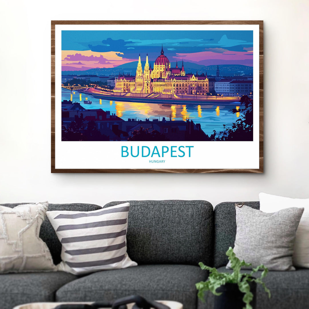 Budapest Hungary Landscape Travel Poster Scenic City Wall Art Danube River Architecture Print Europe Decor Historic Budapest Artwork