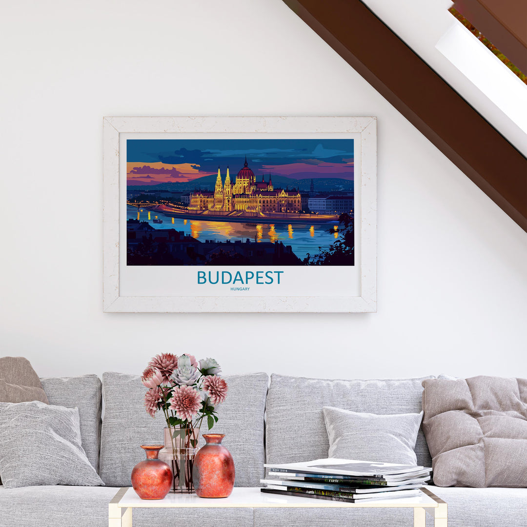 Budapest Hungary Landscape Travel Poster Scenic City Wall Art Danube River Architecture Print Europe Decor Historic Budapest Artwork