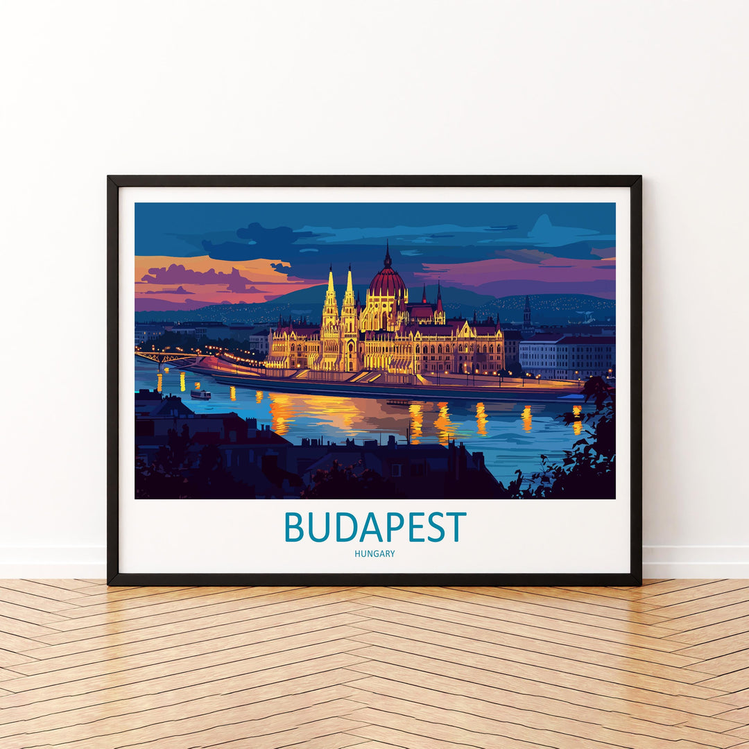 Budapest Hungary Landscape Travel Poster Scenic City Wall Art Danube River Architecture Print Europe Decor Historic Budapest Artwork