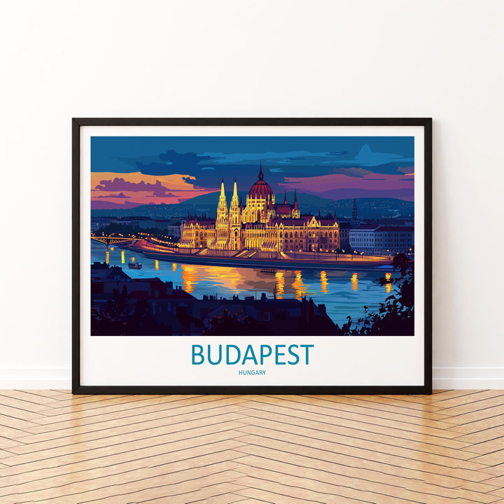 Budapest Hungary Landscape Travel Poster Scenic City Wall Art Danube River Architecture Print Europe Decor Historic Budapest Artwork