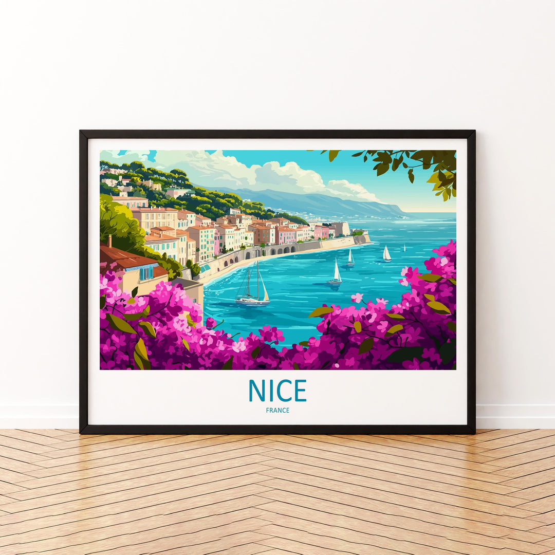 Nice France Landscape Travel Poster Scenic Coastline Wall Art Mediterranean City Print Europe Decor French Riviera Nice Artwork