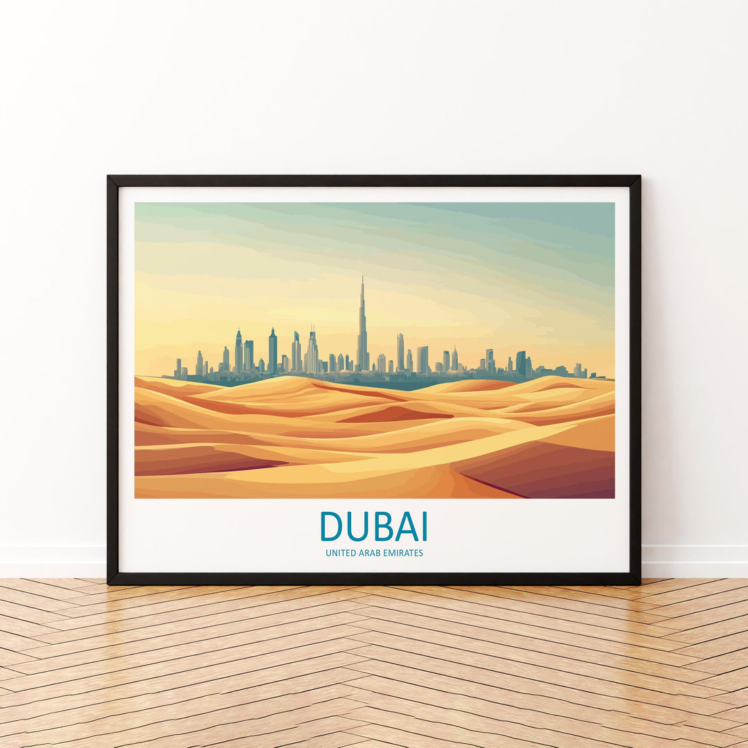 Dubai UAE Landscape Travel Poster Scenic City Skyline Wall Art Modern Architecture Print Middle East Decor Futuristic Dubai Artwork