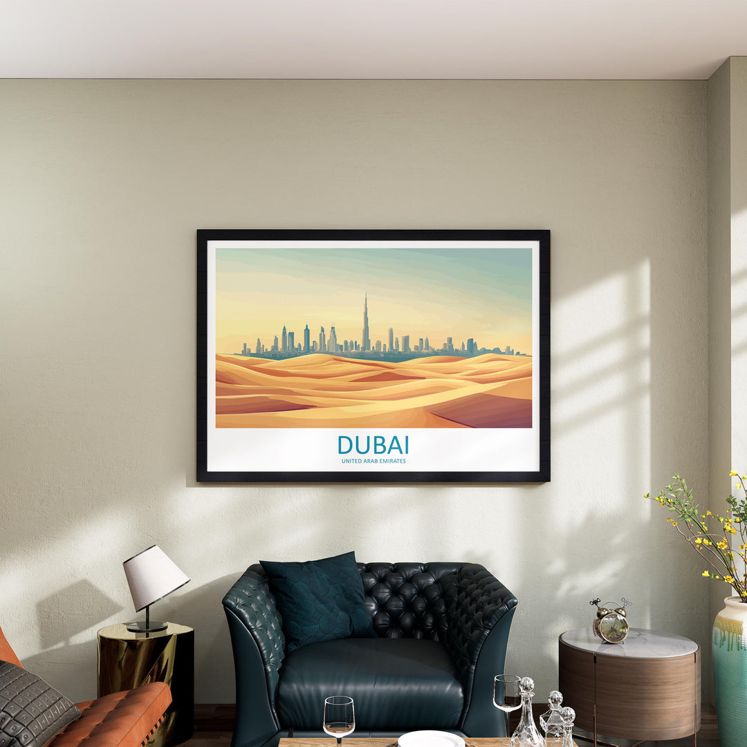 Dubai UAE Landscape Travel Poster Scenic City Skyline Wall Art Modern Architecture Print Middle East Decor Futuristic Dubai Artwork