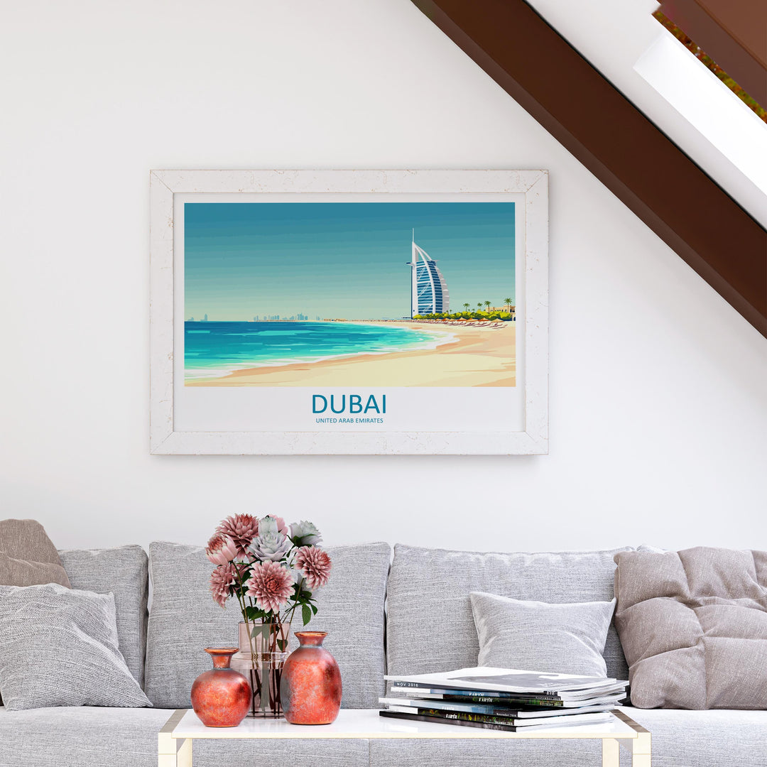 Dubai UAE Landscape Travel Poster Scenic City Skyline Wall Art Modern Architecture Print Middle East Decor Futuristic Dubai Artwork