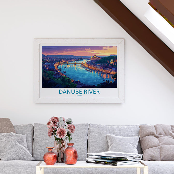Danube River Landscape Travel Poster Scenic European Waterway Wall Art Iconic River Cities Print Europe Decor Danube River Artwork