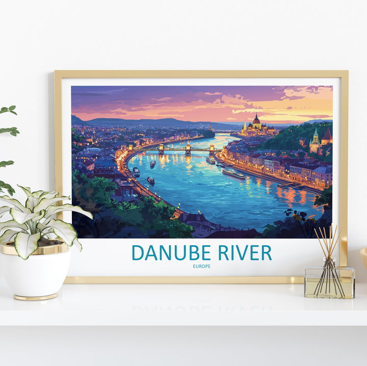 Danube River Landscape Travel Poster Scenic European Waterway Wall Art Iconic River Cities Print Europe Decor Danube River Artwork