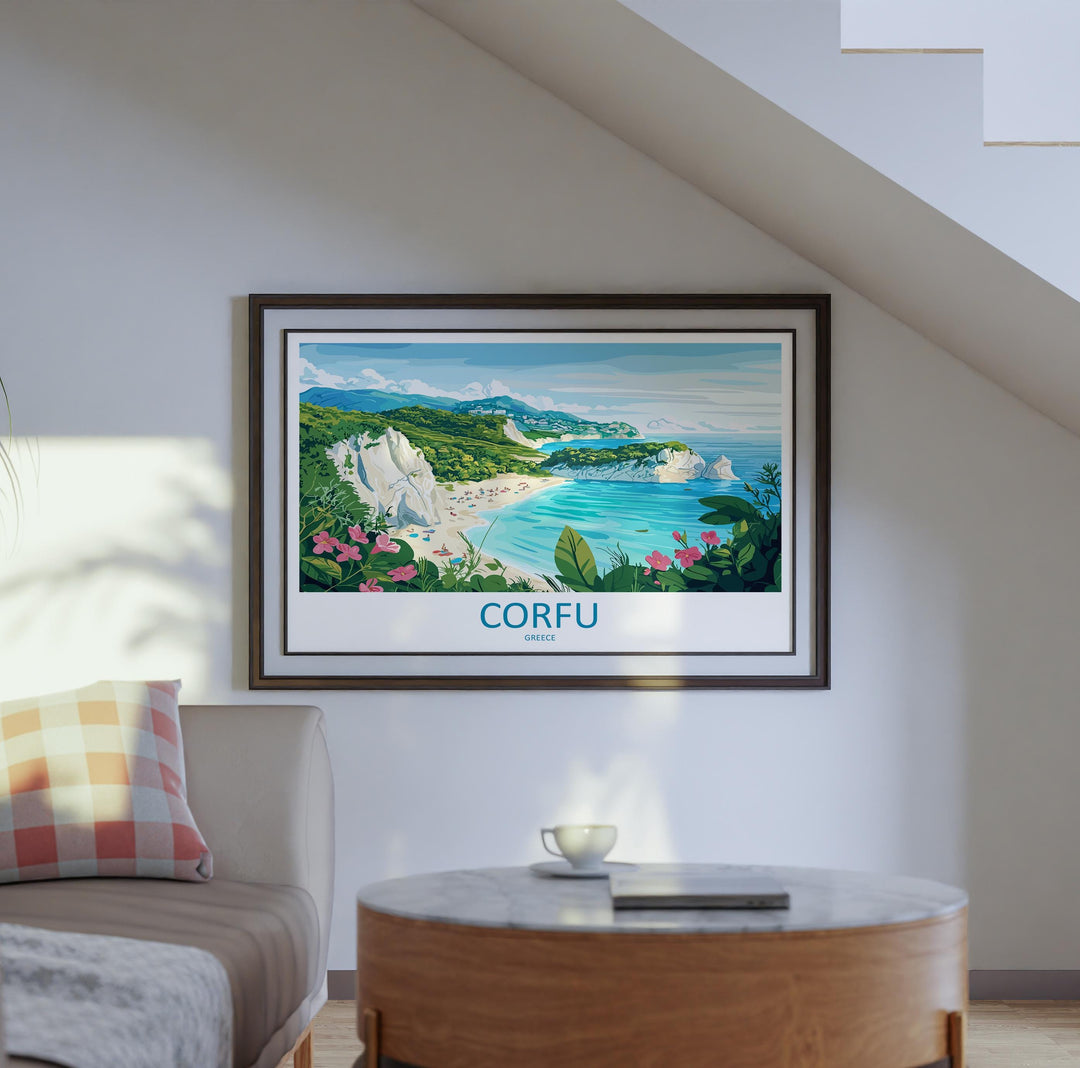 Corfu Greece Landscape Travel Poster Scenic Island Coastline Wall Art Mediterranean Architecture Print Europe Decor Beautiful Corfu Artwork