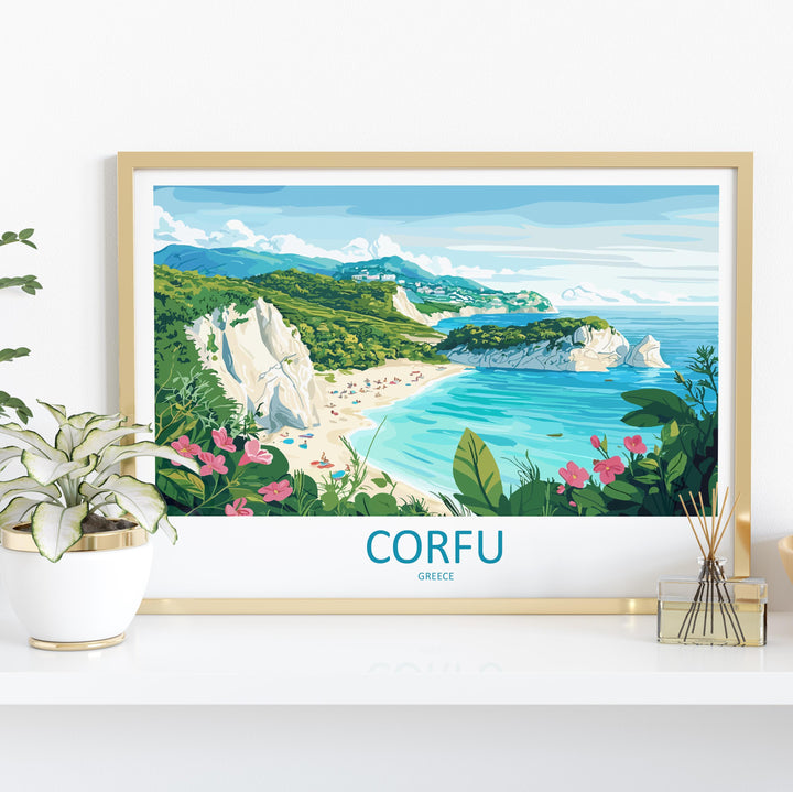 Corfu Greece Landscape Travel Poster Scenic Island Coastline Wall Art Mediterranean Architecture Print Europe Decor Beautiful Corfu Artwork