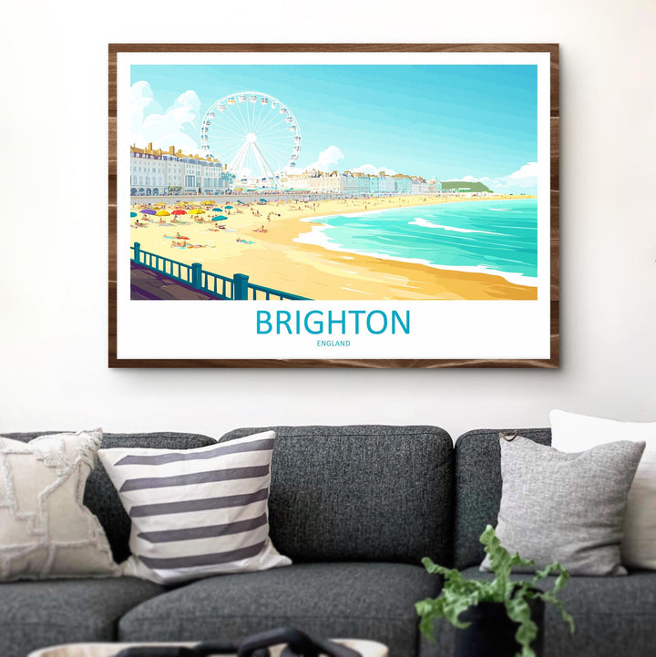 Brighton England Landscape Travel Poster Scenic Seaside Coastline Wall Art UK Beachfront Print Europe Decor Iconic Brighton Artwork