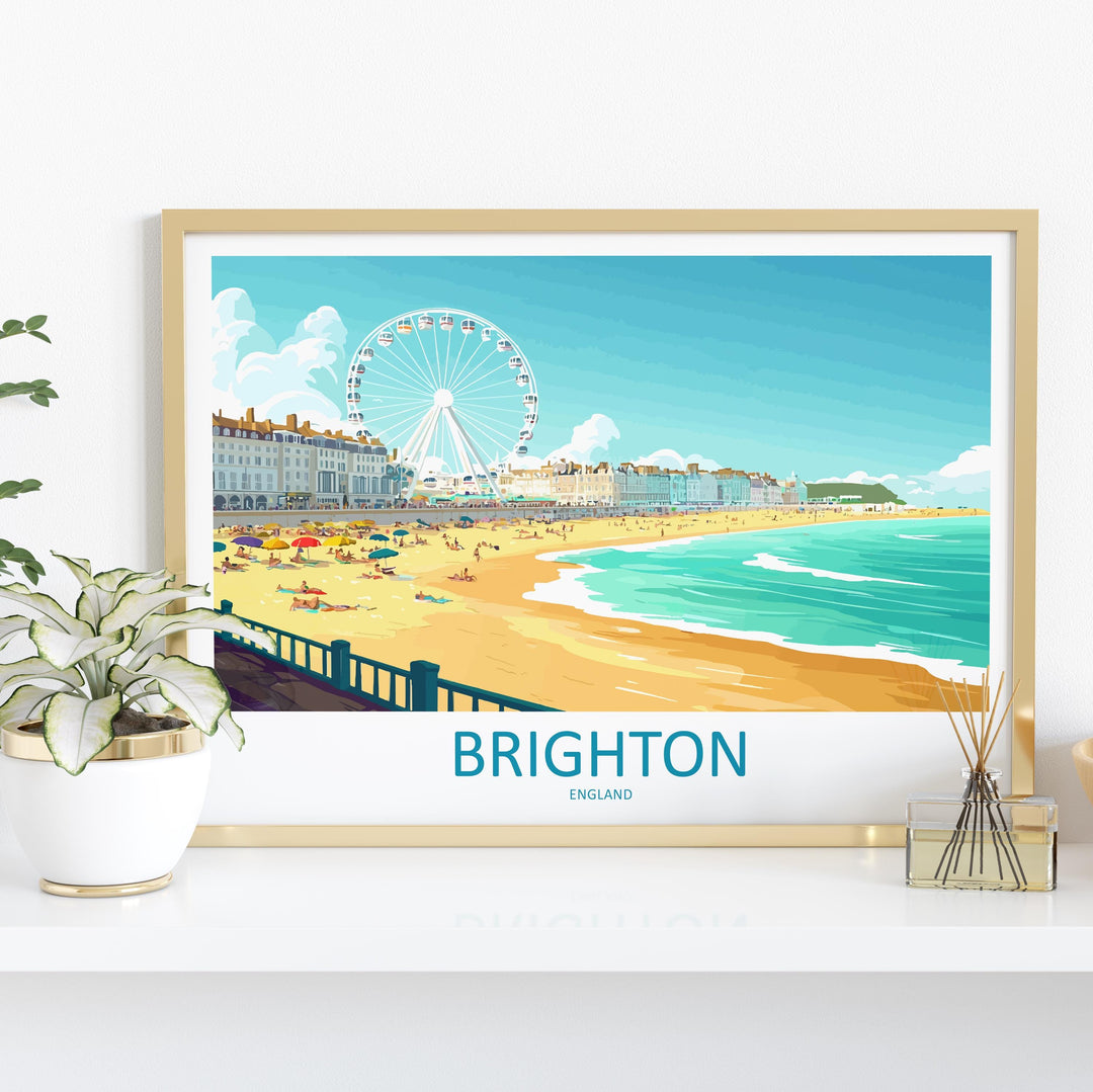 Brighton England Landscape Travel Poster Scenic Seaside Coastline Wall Art UK Beachfront Print Europe Decor Iconic Brighton Artwork