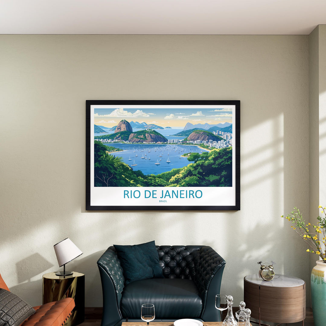 Rio de Janeiro Brazil Landscape Travel Poster Scenic City Coastline Wall Art Christ the Redeemer Print South America Decor Rio Artwork