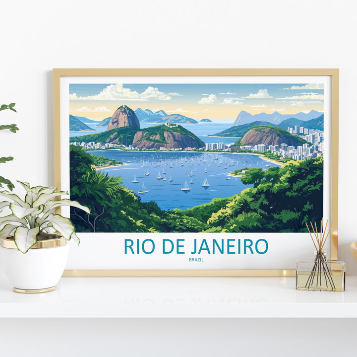 Rio de Janeiro Brazil Landscape Travel Poster Scenic City Coastline Wall Art Christ the Redeemer Print South America Decor Rio Artwork