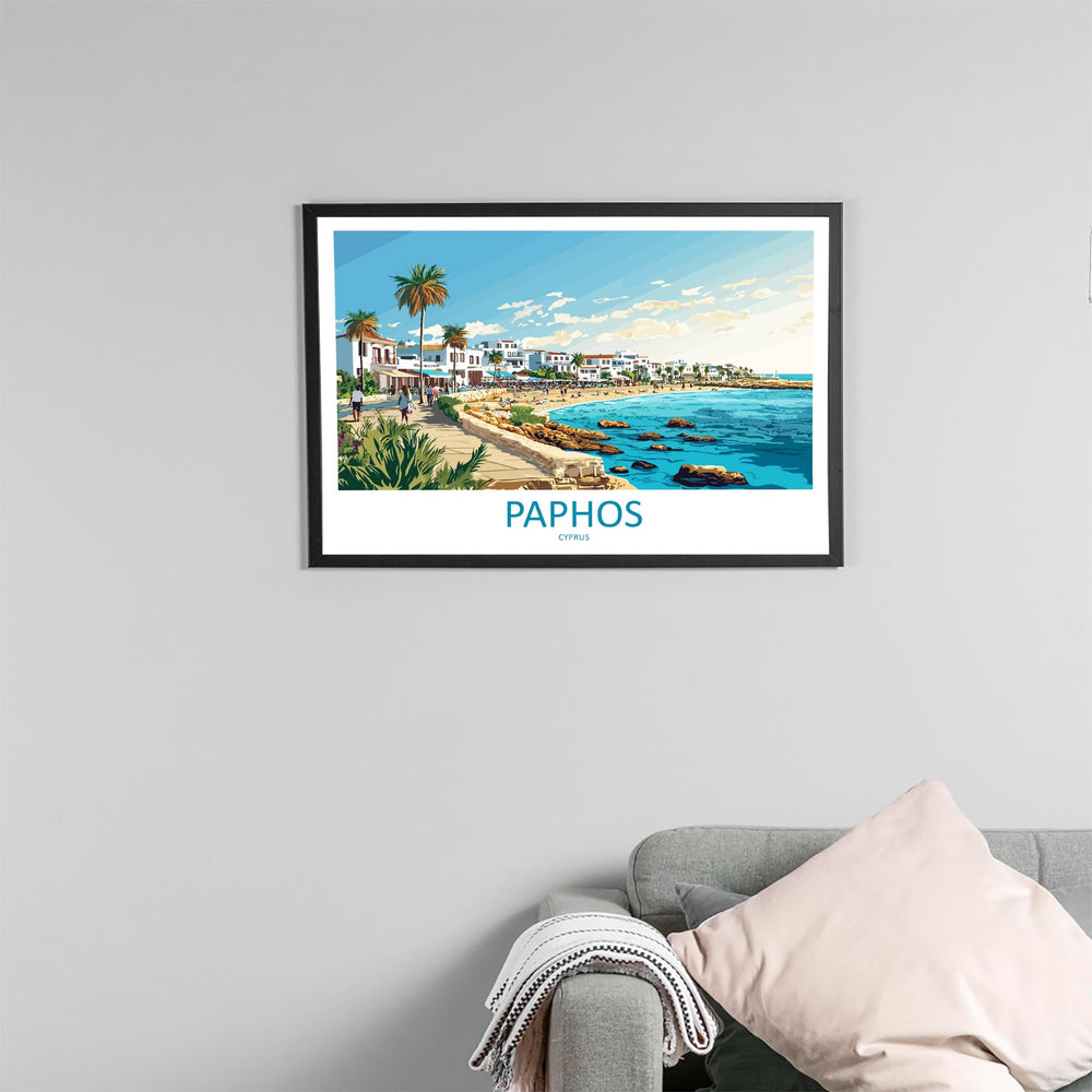 Paphos Cyprus Landscape Travel Poster Scenic Mediterranean Coastline Wall Art Ancient Ruins Print Europe Decor Beautiful Paphos Artwork