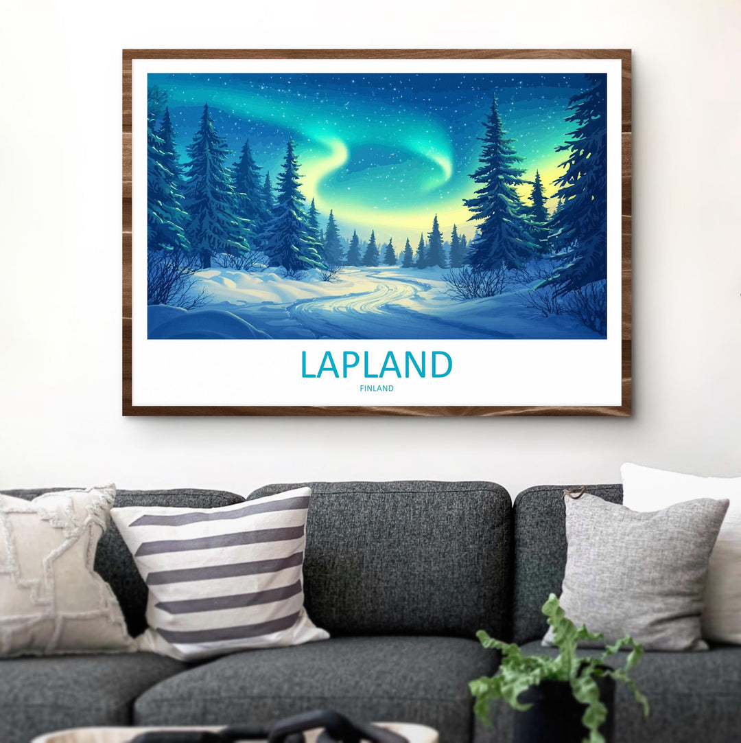 Lapland Finland Landscape Travel Poster Scenic Arctic Wilderness Wall Art Northern Lights Print Europe Decor Snowy Lapland Artwork