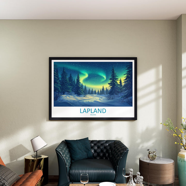 Lapland Finland Landscape Travel Poster Scenic Arctic Wilderness Wall Art Northern Lights Print Europe Decor Snowy Lapland Artwork