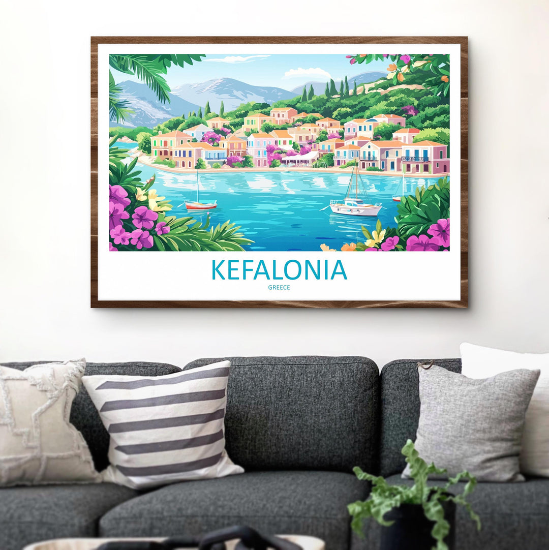 Kefalonia Greece Landscape Travel Poster Scenic Island Coastline Wall Art Mediterranean Beaches Print Europe Decor Kefalonia Artwork