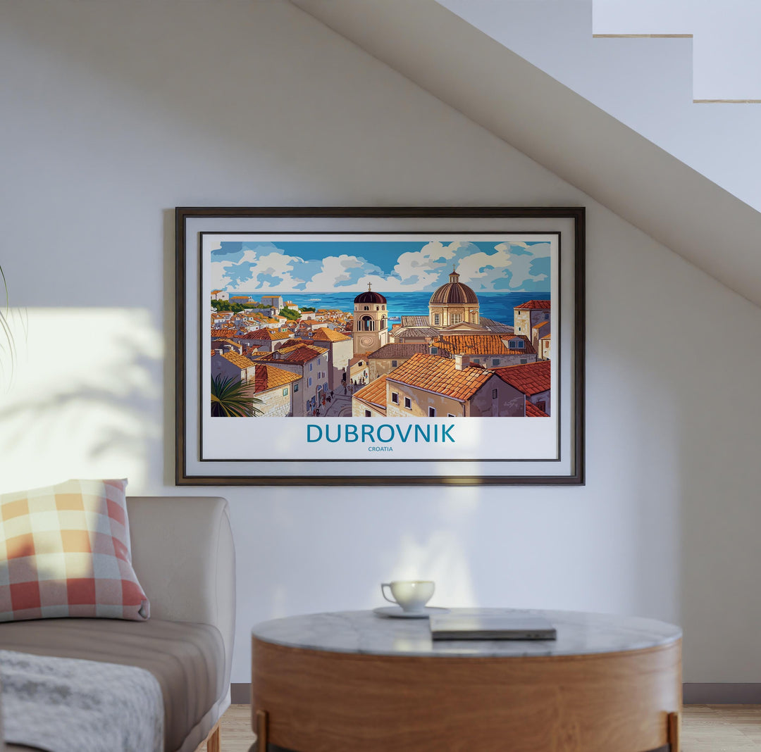 Dubrovnik Croatia Landscape Travel Poster Scenic Old Town Coastline Wall Art Medieval Walls Print Europe Decor Dubrovnik Artwork