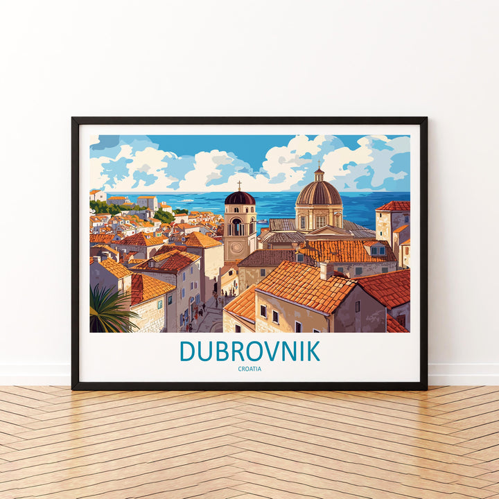 Dubrovnik Croatia Landscape Travel Poster Scenic Old Town Coastline Wall Art Medieval Walls Print Europe Decor Dubrovnik Artwork