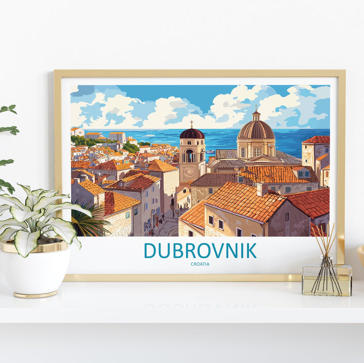 Dubrovnik Croatia Landscape Travel Poster Scenic Old Town Coastline Wall Art Medieval Walls Print Europe Decor Dubrovnik Artwork