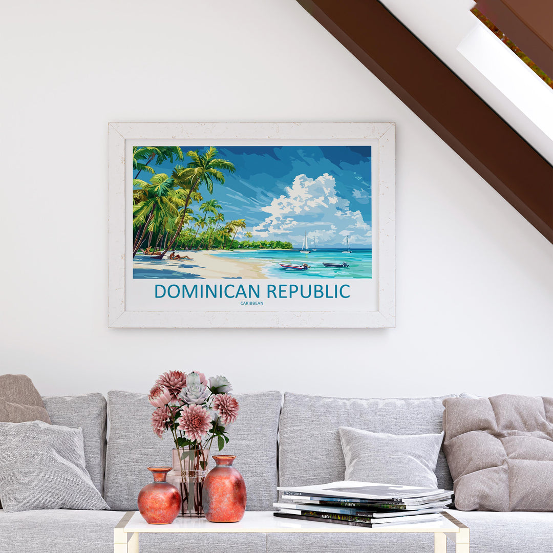 Dominican Republic Landscape Travel Poster Scenic Tropical Coastline Wall Art Caribbean Beaches Print Island Decor Dominican Artwork