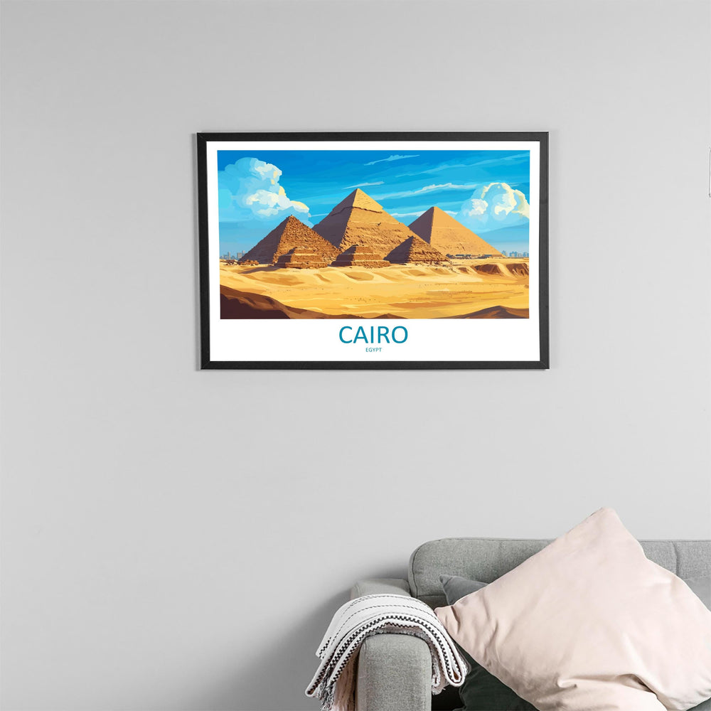 Cairo Pyramids Egypt Landscape Travel Poster Scenic Desert Pyramids Wall Art Ancient Wonders Print Middle East Decor Cairo Artwork