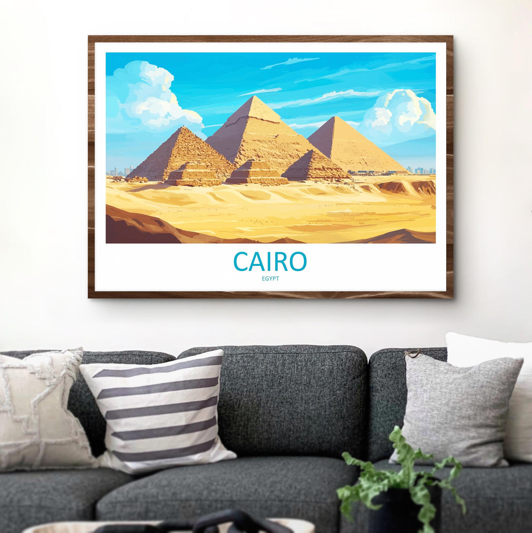 Cairo Pyramids Egypt Landscape Travel Poster Scenic Desert Pyramids Wall Art Ancient Wonders Print Middle East Decor Cairo Artwork
