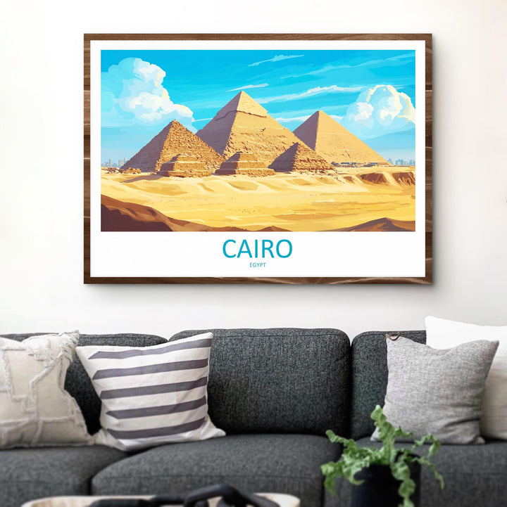 Cairo Pyramids Egypt Landscape Travel Poster Scenic Desert Pyramids Wall Art Ancient Wonders Print Middle East Decor Cairo Artwork