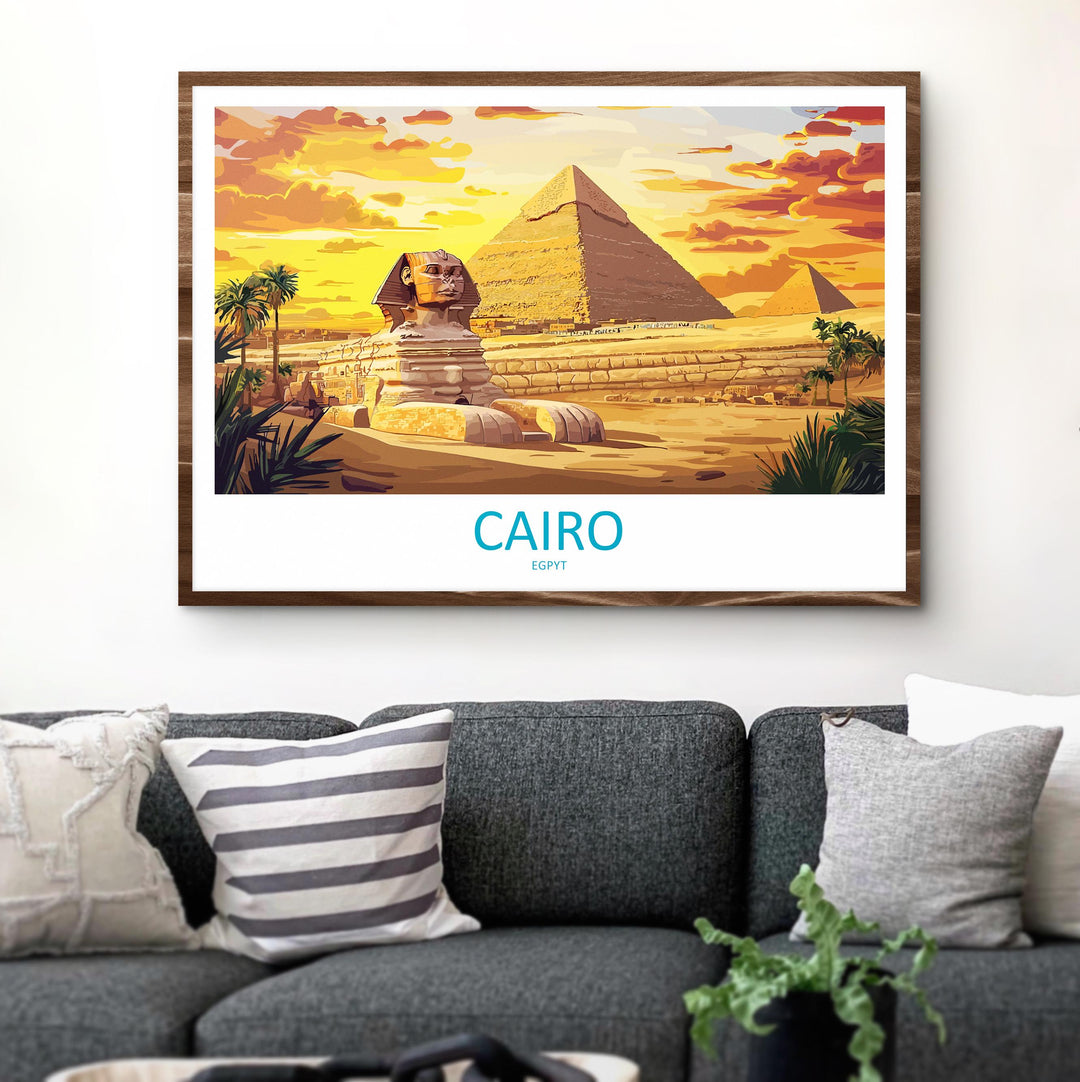 Pyramids of Giza Egypt Landscape Travel Poster Scenic Desert Monuments Wall Art Ancient Wonders Print Middle East Decor Giza Artwork