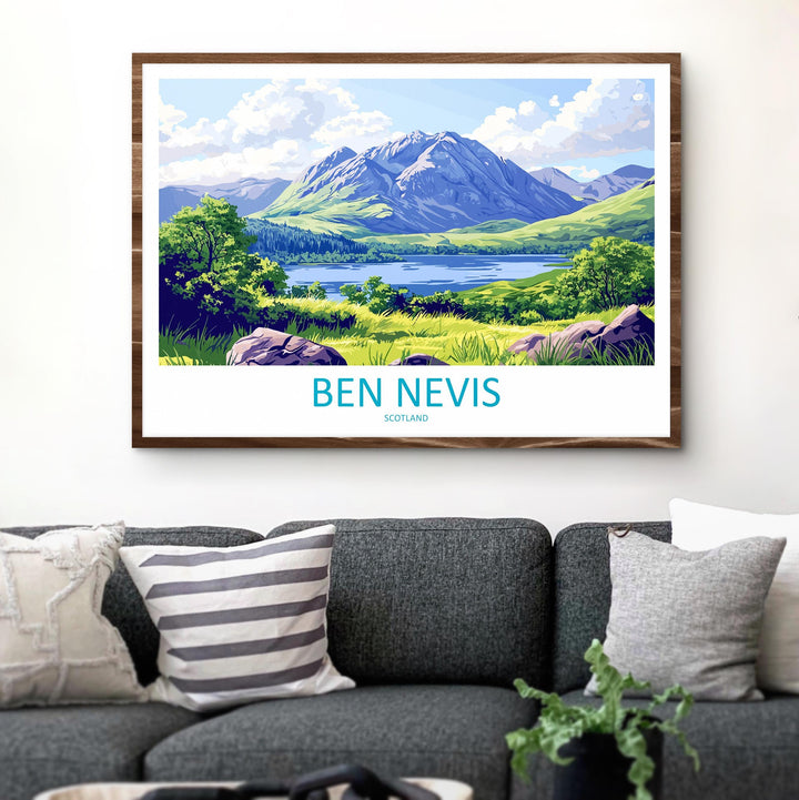 Ben Nevis Scotland Landscape Travel Poster Scenic Mountain Highlands Wall Art UK Peak Print Nature Decor Ben Nevis Artwork