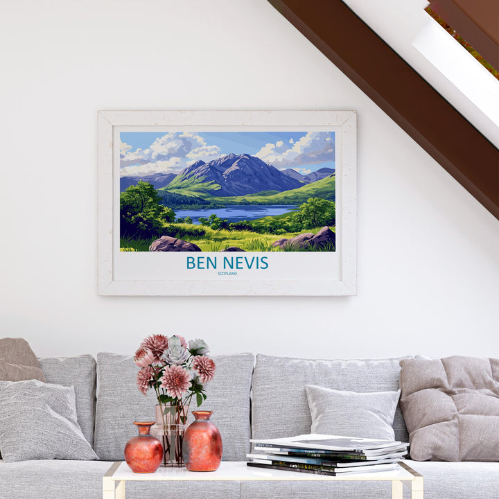 Ben Nevis Scotland Landscape Travel Poster Scenic Mountain Highlands Wall Art UK Peak Print Nature Decor Ben Nevis Artwork