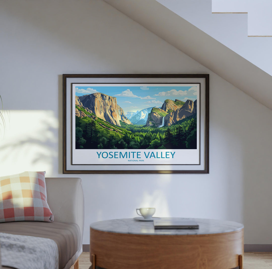 Yosemite Valley National Park Landscape Travel Poster Scenic Granite Cliffs Wall Art USA Nature Print California Decor Yosemite Artwork