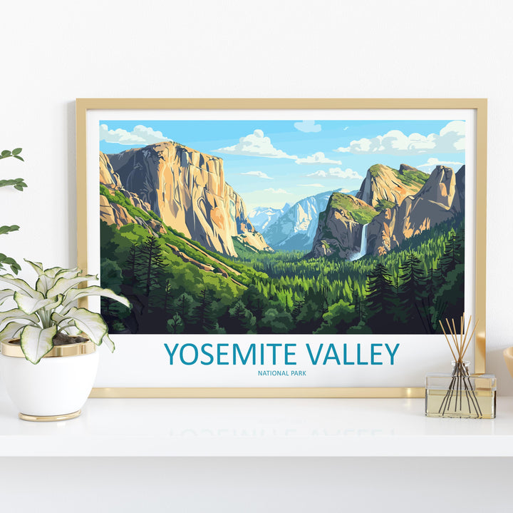 Yosemite Valley National Park Landscape Travel Poster Scenic Granite Cliffs Wall Art USA Nature Print California Decor Yosemite Artwork