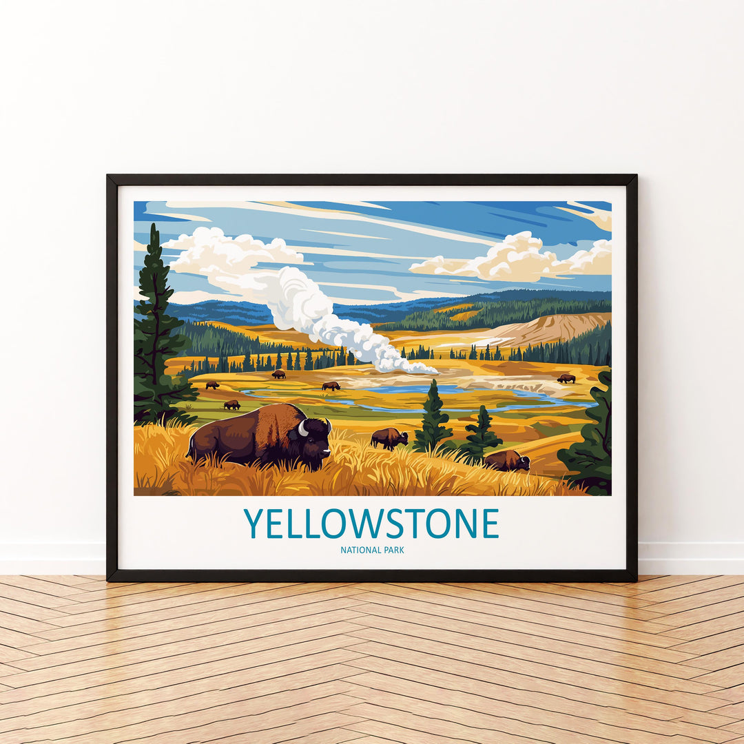 Yellowstone USA Landscape Travel Poster Scenic National Park Geysers Wall Art Nature Print Wyoming Decor Beautiful Yellowstone Artwork