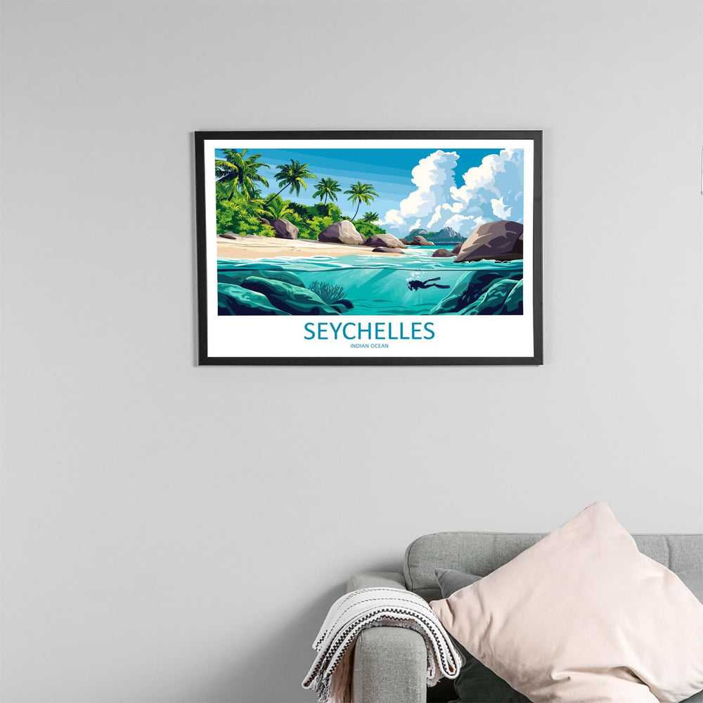 Seychelles Landscape Travel Poster Scenic Tropical Islands Coastline Wall Art Indian Ocean Beaches Print Paradise Decor Seychelles Artwork